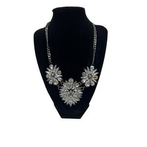 Statement Necklace Clear and White Stones Icy Flowers